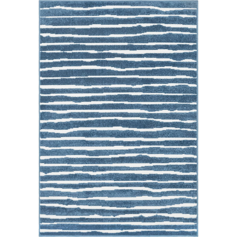 Coastal Breeze Blue Stripe Washable Outdoor Rug, 5' x 8'