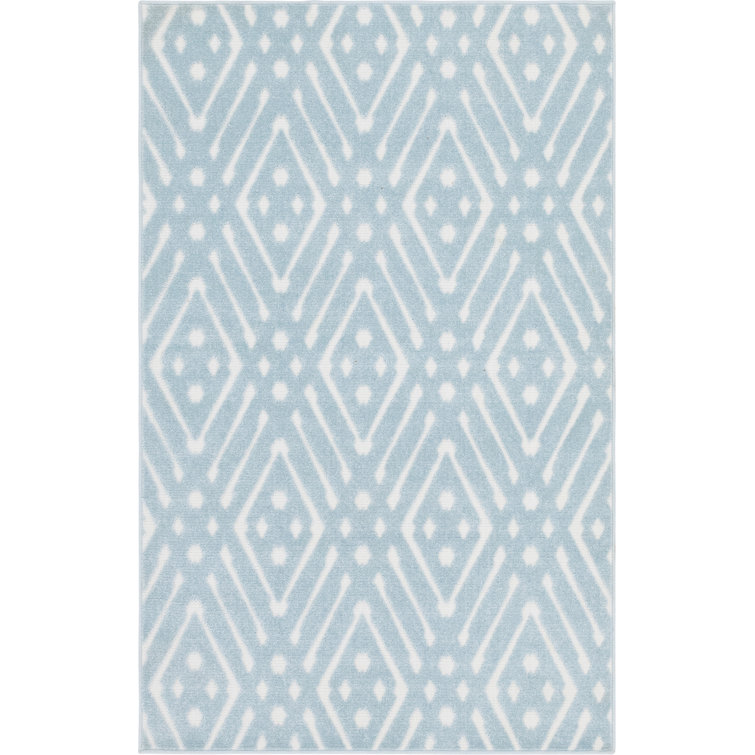 Light Blue Geometric Flat Woven Outdoor Area Rug 5'x8'
