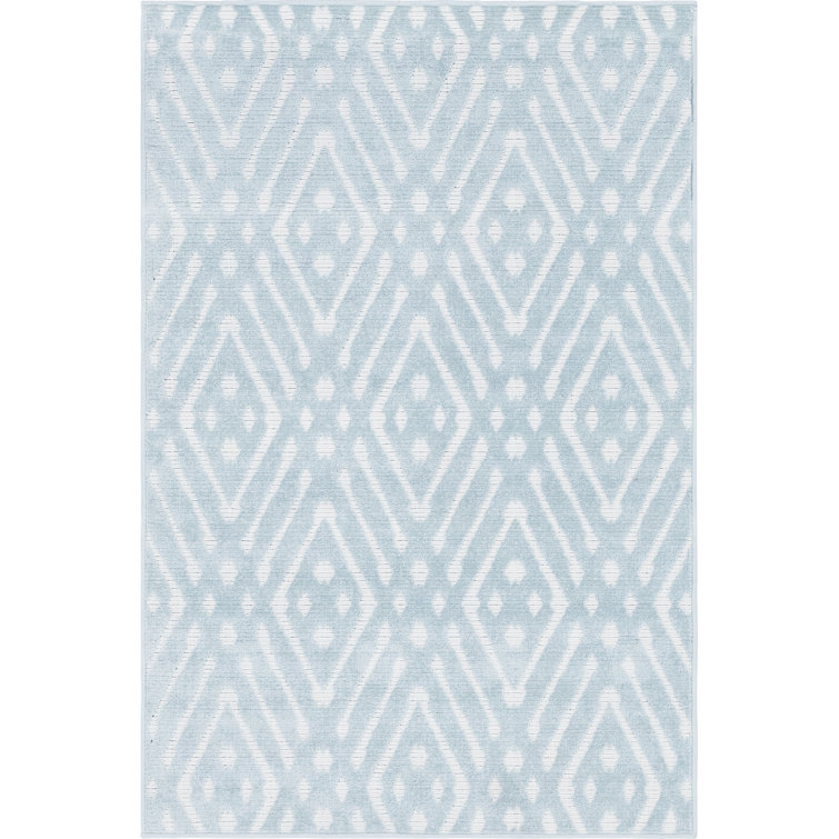 Light Blue Geometric 4' x 6' Synthetic Outdoor Area Rug