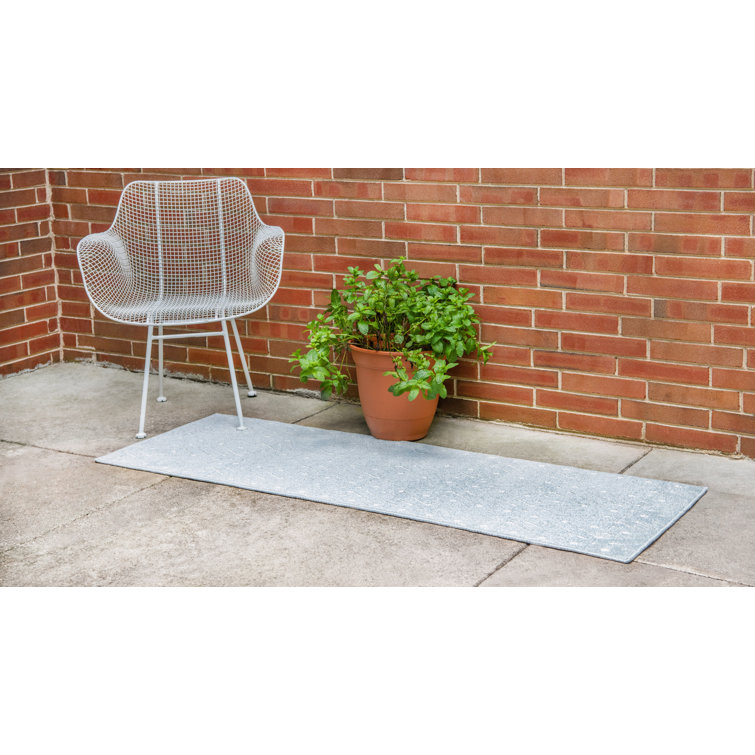 Light Blue Geometric Flat Woven Outdoor Runner Rug
