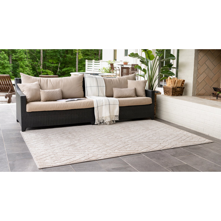 Sabrina Soto Beige 8' x 10' Geometric Flat-Woven Outdoor Rug