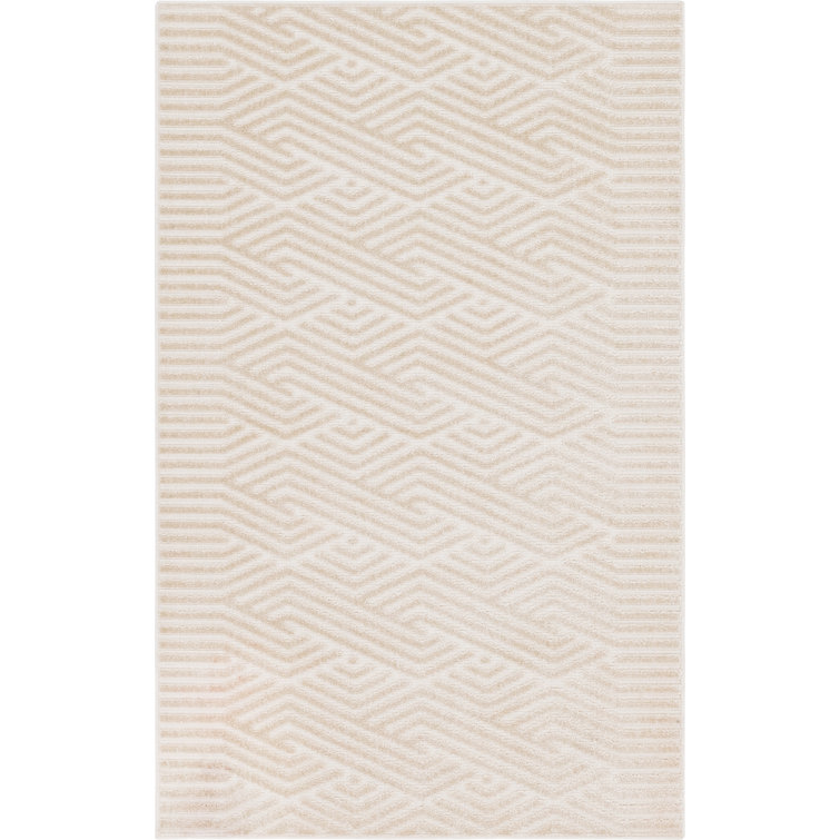 Beige Geometric Flat-Woven Outdoor Rug, 5' x 8', Reversible and Washable