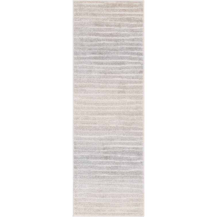 Light Gray Stripe Synthetic Easy-Care Outdoor Runner Rug