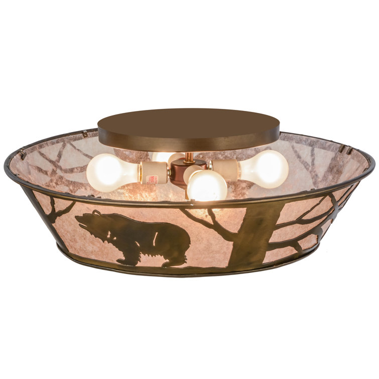 Rustic Copper and Glass Bear Flush Mount Light