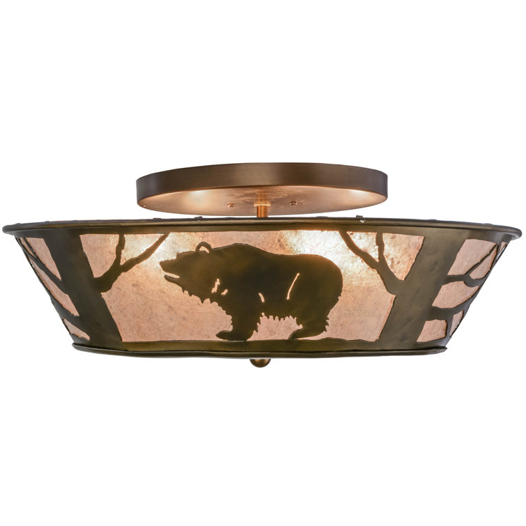 Rustic Copper and Glass Bear Flush Mount Light