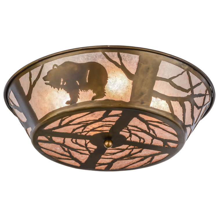 Rustic Copper and Glass Bear Flush Mount Light