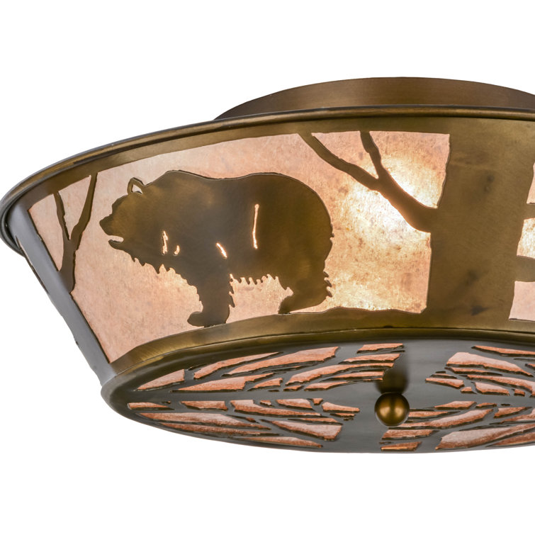 Rustic Copper and Glass Bear Flush Mount Light