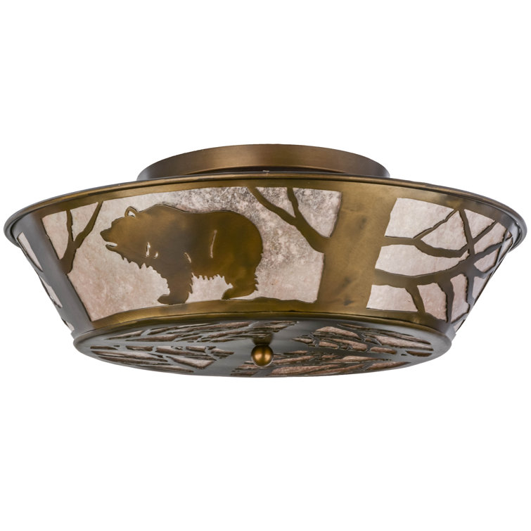 Rustic Copper and Glass Bear Flush Mount Light