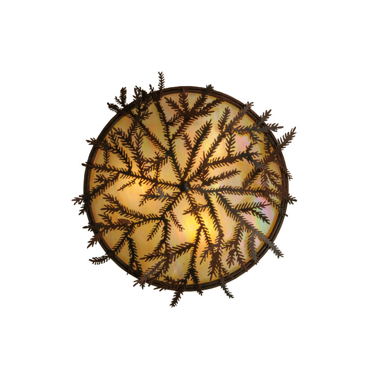 Rustic Bronze and Glass Pine Branch Flush Mount Light