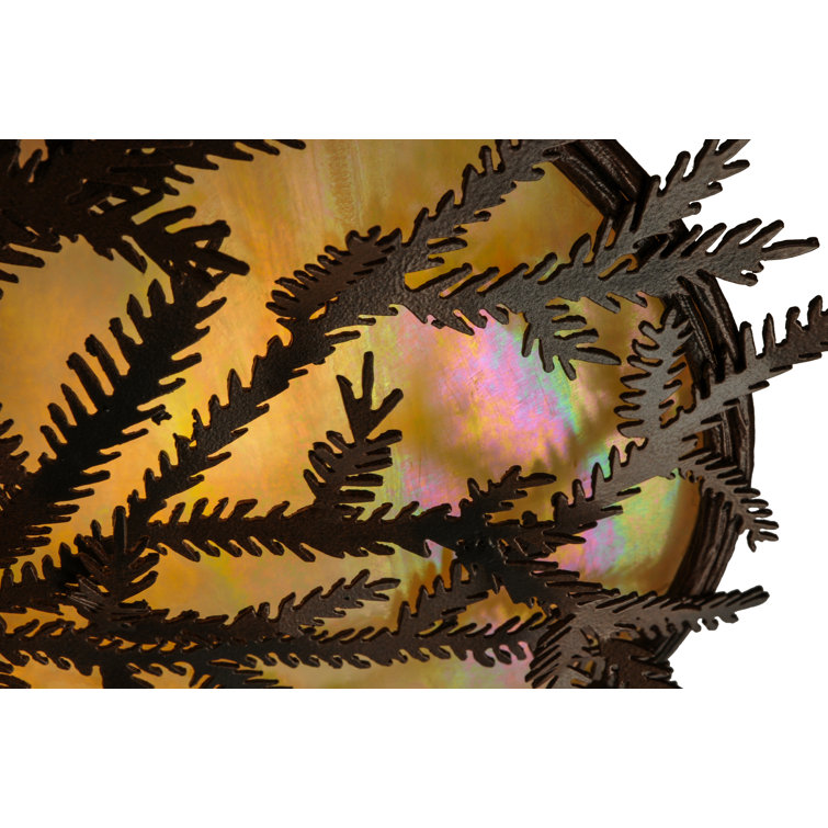 Rustic Bronze and Glass Pine Branch Flush Mount Light