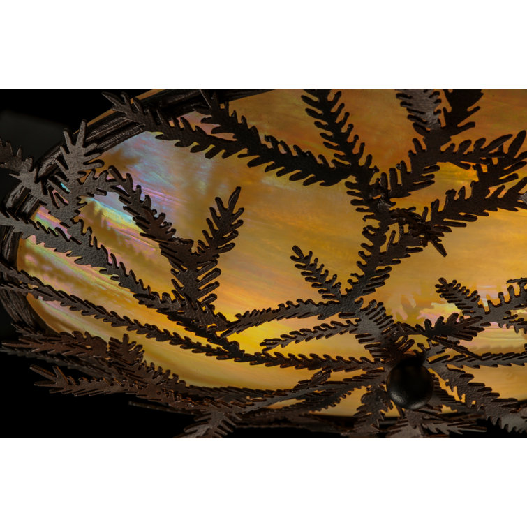 Rustic Bronze and Glass Pine Branch Flush Mount Light