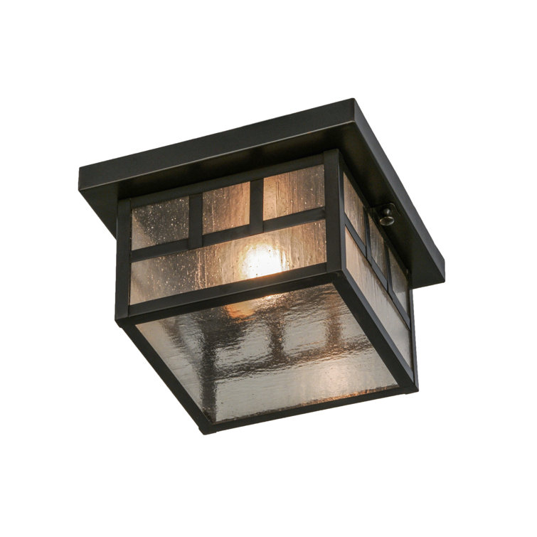 Craftsman Brown 14" Wide Clear Seeded Glass Flush Mount