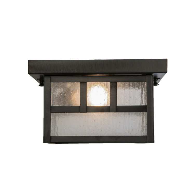 Craftsman Brown 14" Wide Clear Seeded Glass Flush Mount
