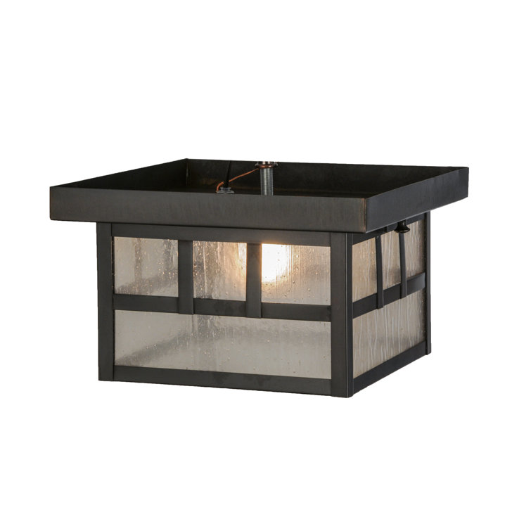 Craftsman Brown 14" Wide Clear Seeded Glass Flush Mount