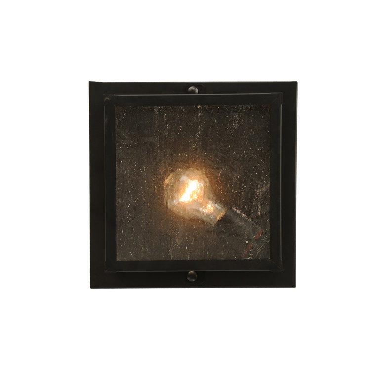 Craftsman Brown 14" Wide Clear Seeded Glass Flush Mount