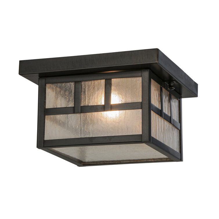 Craftsman Brown 14" Wide Clear Seeded Glass Flush Mount