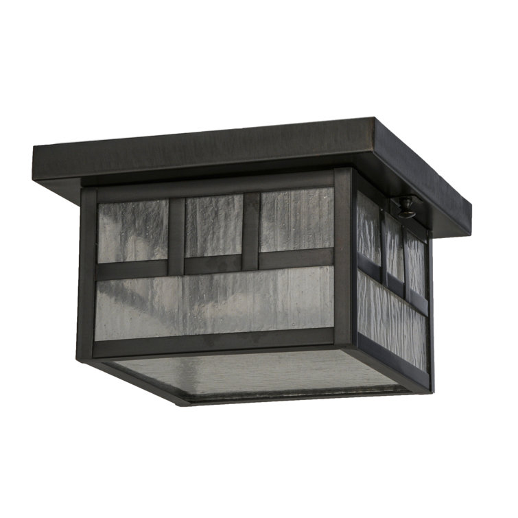 Craftsman Brown 14" Wide Clear Seeded Glass Flush Mount