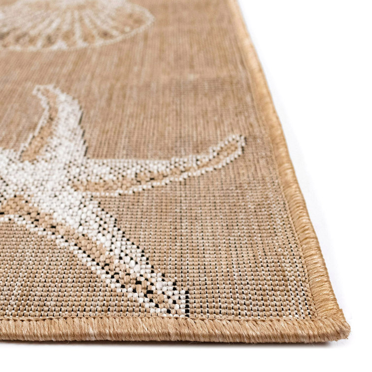Sand and White Synthetic Coastal Rectangular Area Rug