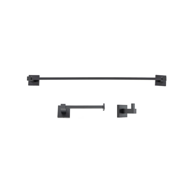 Matte Black Modern 3-Piece Bathroom Hardware Set