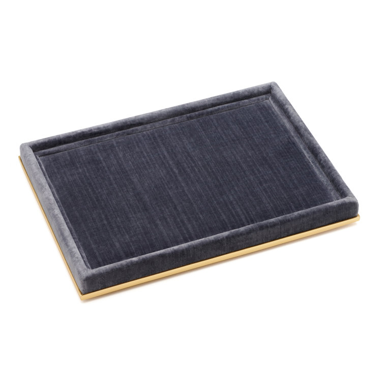Dusk Blue Velvet and Brass Rectangular Vanity Tray