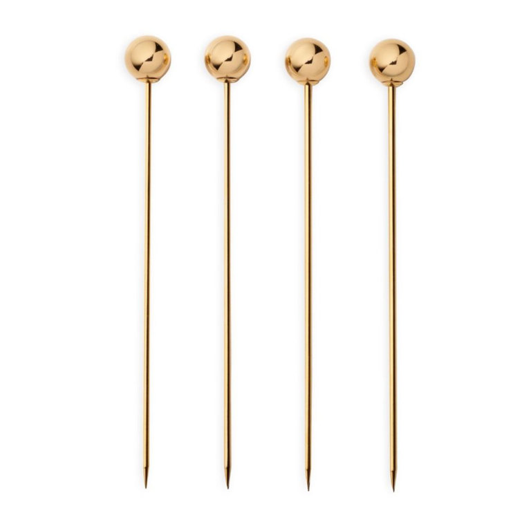 Gold Minimalist Spherical Cocktail Picks, Set of 4