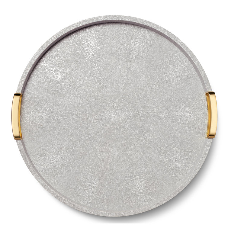 Dove Shagreen Round Tray with Brass Handles