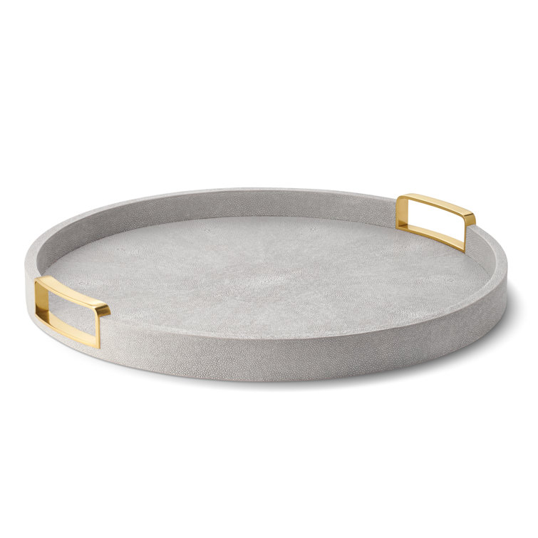 Dove Shagreen Round Tray with Brass Handles