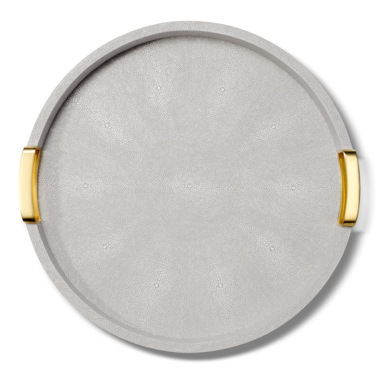 Dove Shagreen Round Tray with Brass Handles