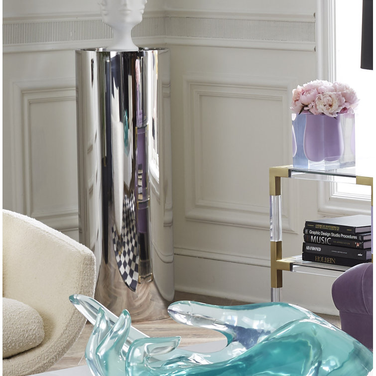 Alphaville Polished Stainless Steel Square Pedestal with Smoke Mirror Top