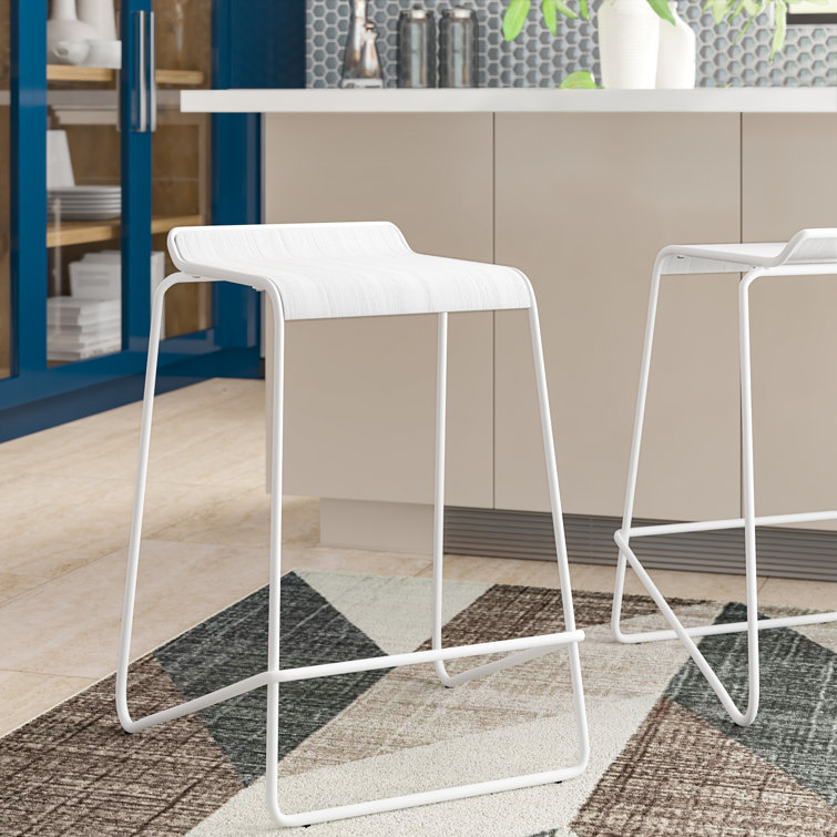 Modern White Molded Plywood 25" Adjustable Backless Counter Stool