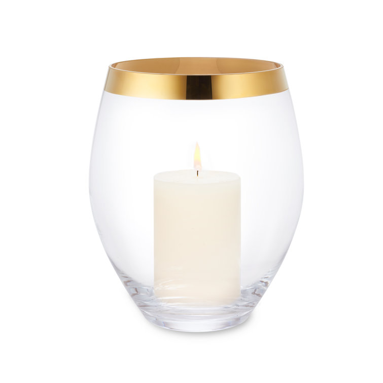 Large Crystal Hurricane Candle Holder with Gold Rim
