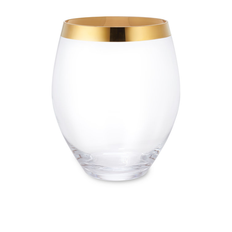 Large Crystal Hurricane Candle Holder with Gold Rim