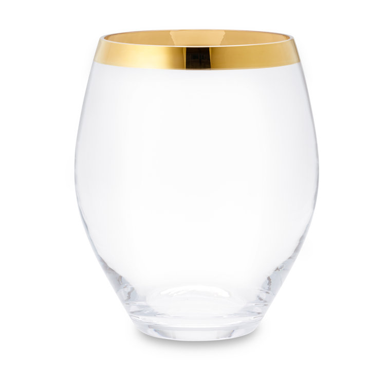Small Clear Glass Hurricane Candle Holder with Gold Rim