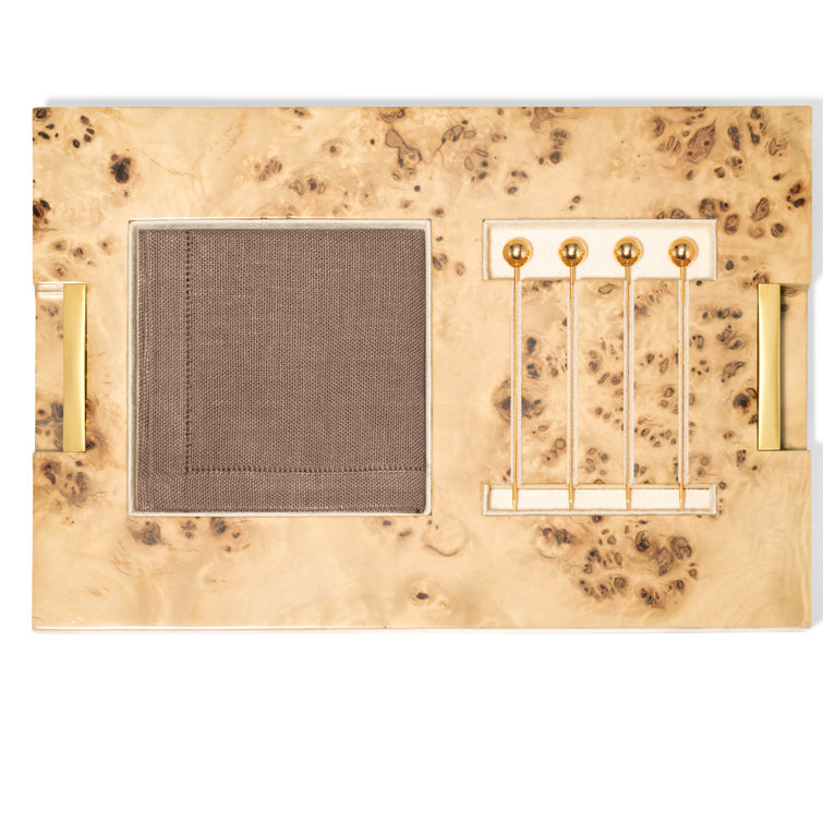 Chocolate Faux Shagreen and Brass Bar Tool Set