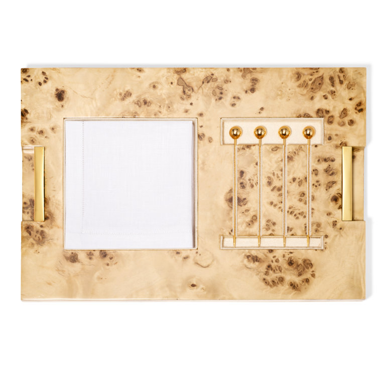 Cream Faux Shagreen Bar Tool Set with Brass Accents