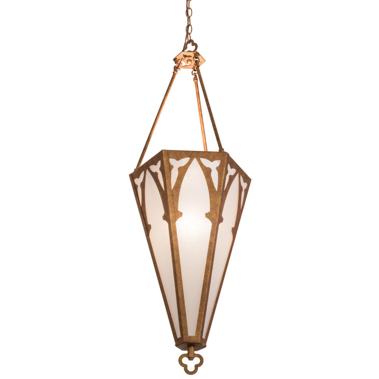 Autumn Leaf Nickel Frame 95" Hexagonal Glass Pendant