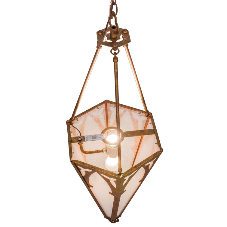 Autumn Leaf Nickel Frame 95" Hexagonal Glass Pendant