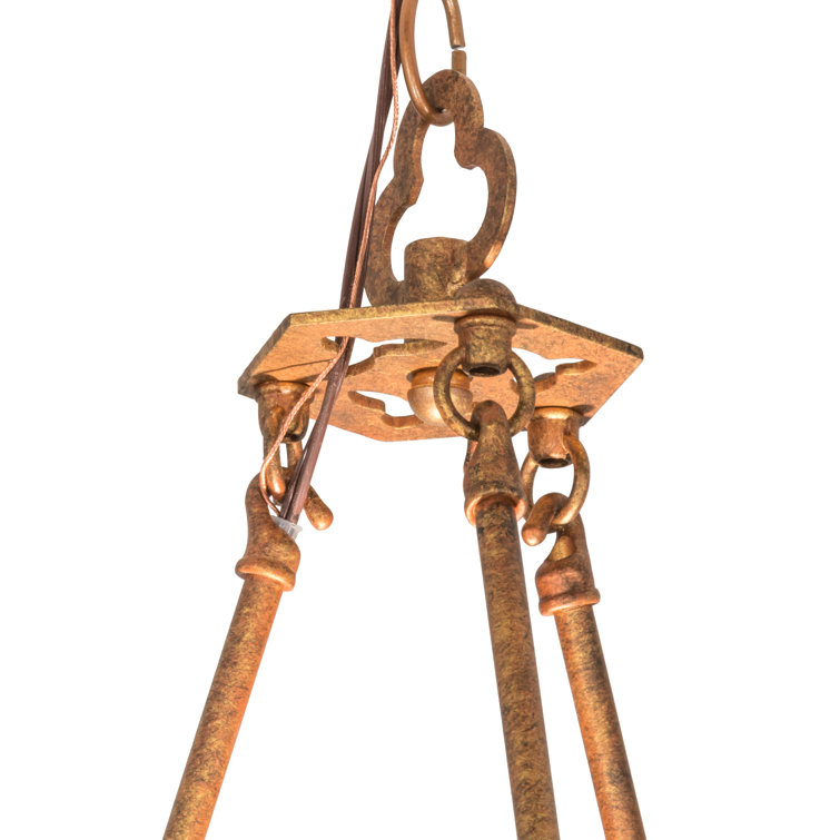 Autumn Leaf Nickel Frame 95" Hexagonal Glass Pendant