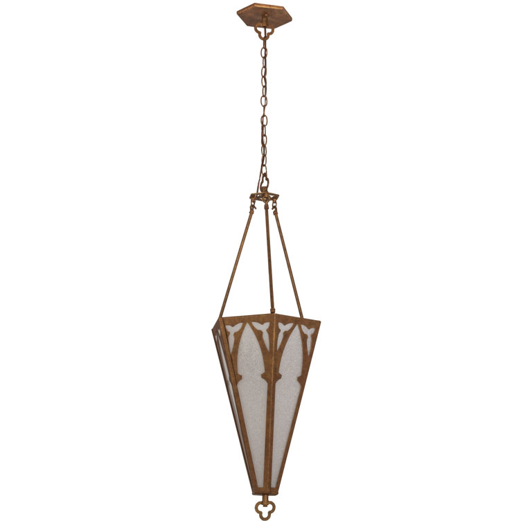 Autumn Leaf Nickel Frame 95" Hexagonal Glass Pendant