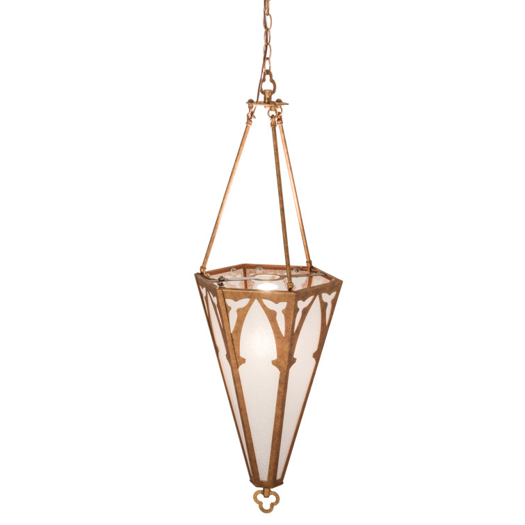 Autumn Leaf Nickel Frame 95" Hexagonal Glass Pendant