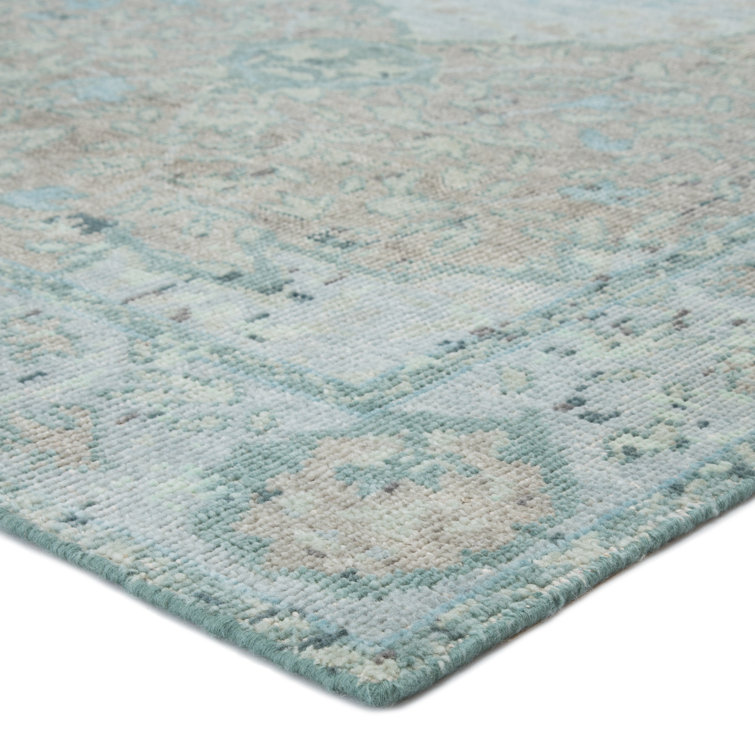 Gray and Beige Hand-Knotted Wool Medallion Rug, 12' x 15'