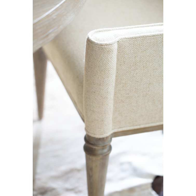 Ivory Linen Upholstered Arm Chair with Sandstone Wood Finish