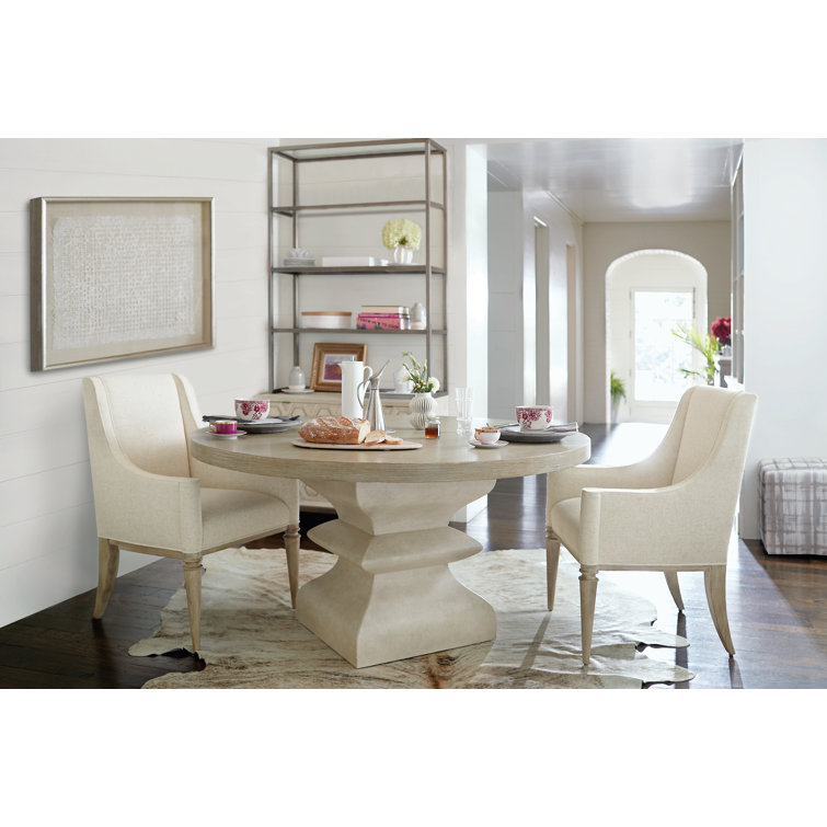 Ivory Linen Upholstered Arm Chair with Sandstone Wood Finish