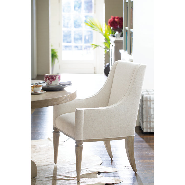 Ivory Linen Upholstered Arm Chair with Sandstone Wood Finish