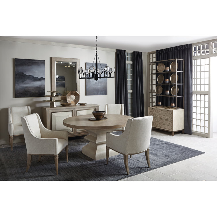 Ivory Linen Upholstered Arm Chair with Sandstone Wood Finish