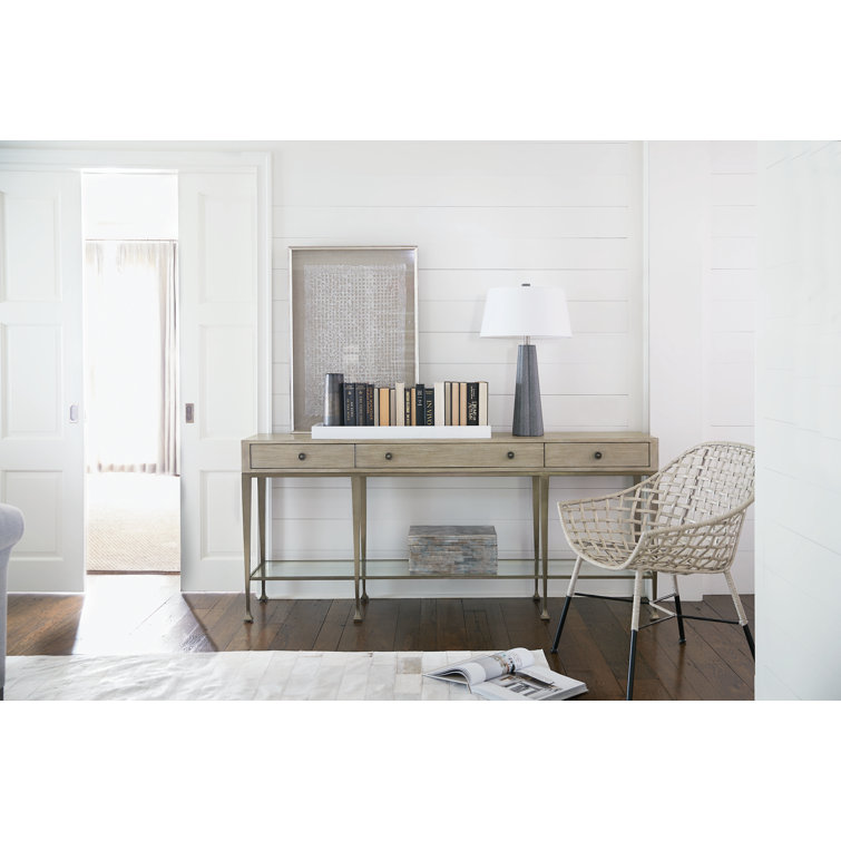 Beige Wood and Metal Console Table with Storage