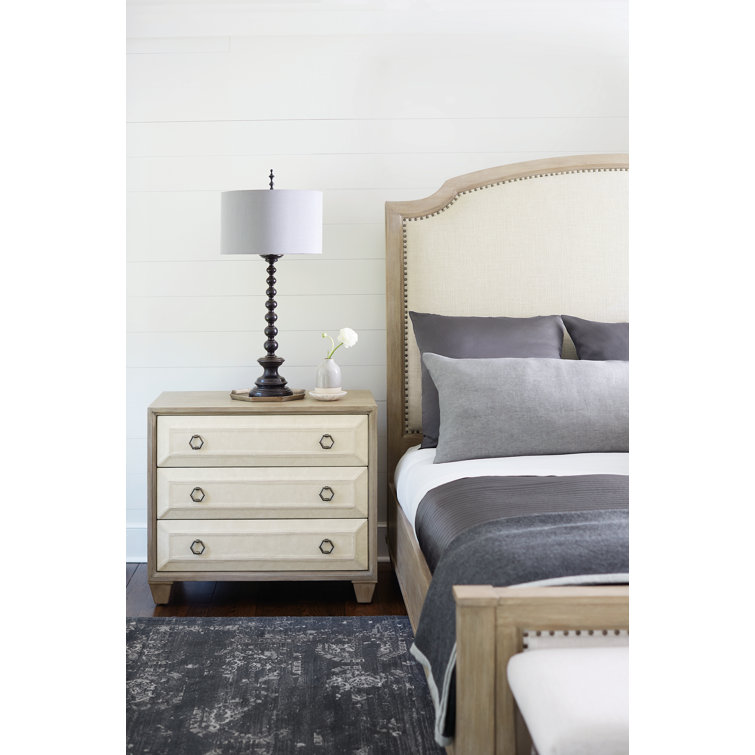 Beige Oak and Ash Transitional 3-Drawer Nightstand