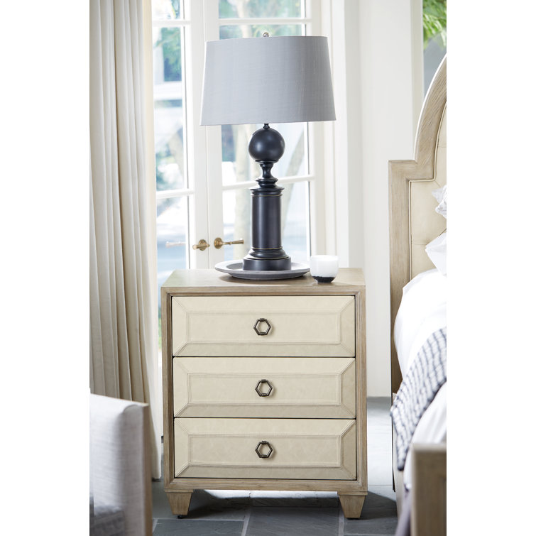 Transitional Beige 3-Drawer Nightstand with Performance Fabric