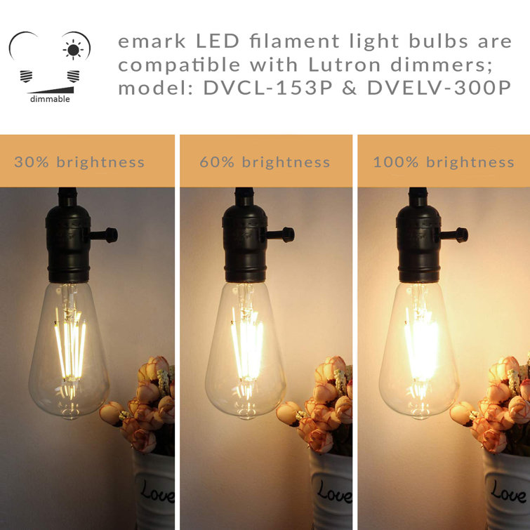 Clear Dimmable LED ST64 Bulbs with E26 Base, 4-Pack