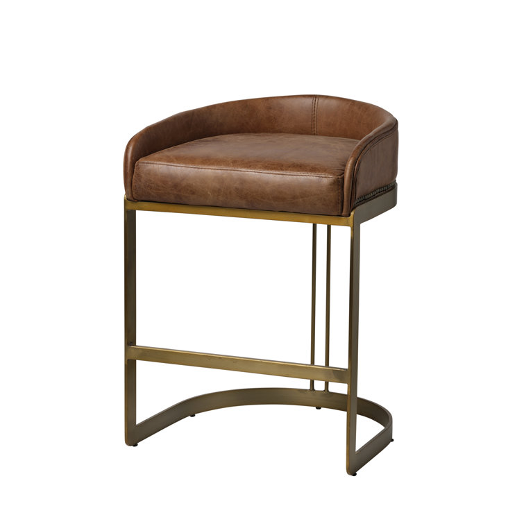 Bradley Brown Leather and Gold Metal Counter Stool